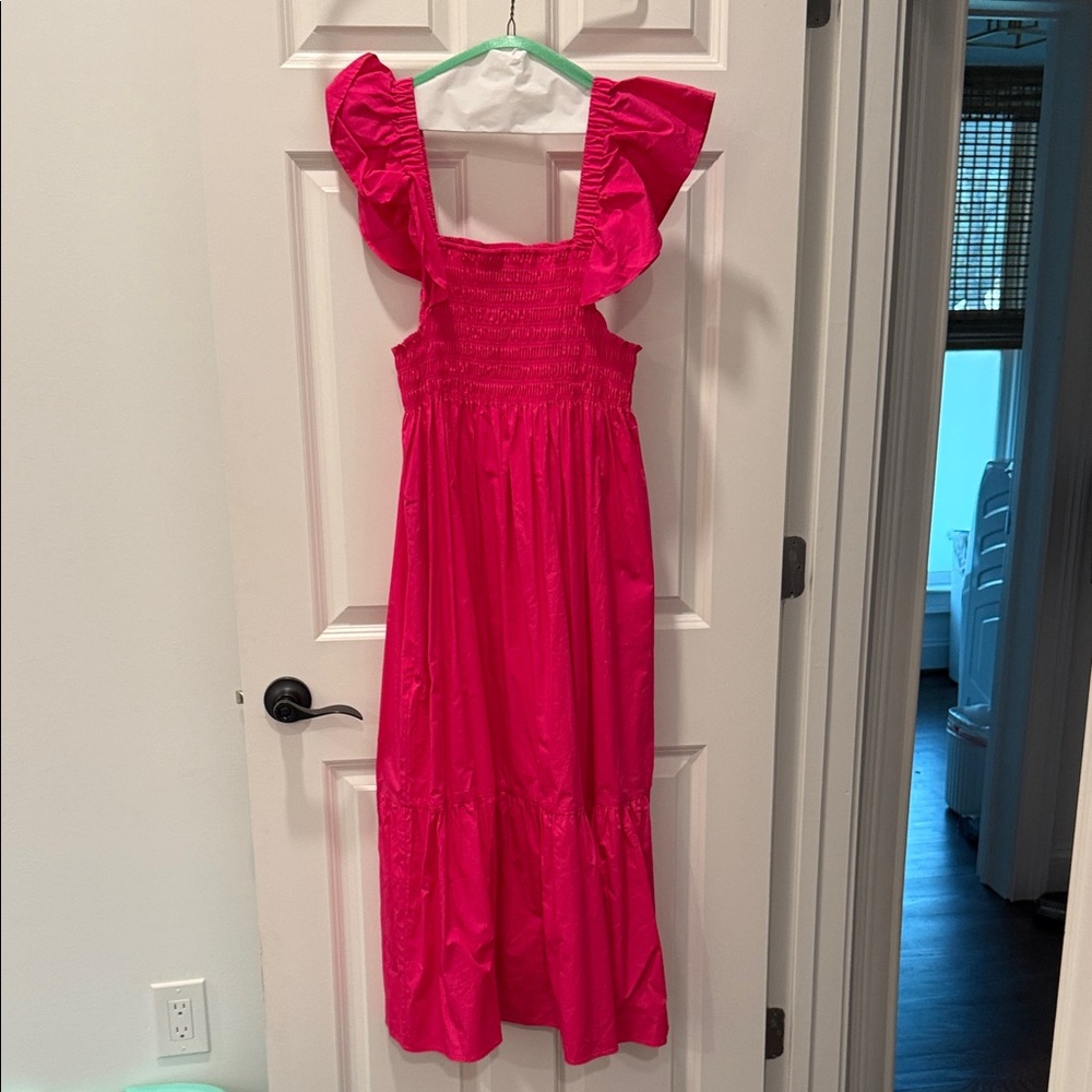 Aqua Bright Pink Maxi Sundress with Ruffle Straps
